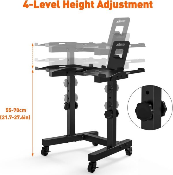 Uboway Adjustable Dumbbell Stand- Dumbbell Rack with 4 Level Height Adjustment, Weight Stand for Dumbbells with Tablet Holder and Wheels, Hand Weight Rack for Adjustable Dumbbell Set, Home Gym Fitness（Bonus Foot Pads） - Image 3