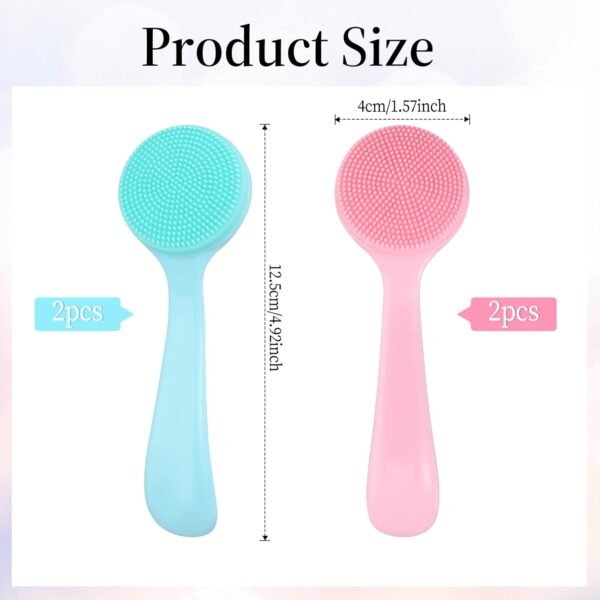 4 Pack Silicone Manual Facial Cleansing Brush, Soft Facial Brushes Waterproof Exfoliating Face Cleaning Brush, Skin Friendly Face Brush for Blackheads Whiteheads Makeup Residues Removal - Image 3