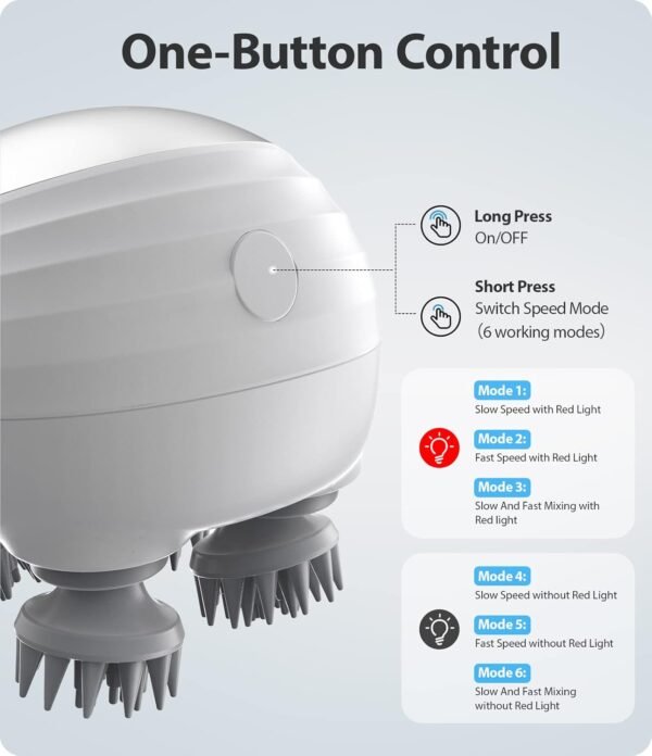 Electric Scalp Massager, Waterproof Electric Hair Massager with 8 Massage Claws, Portable Head Massager Scalp Stress Relax, Handheld Hair Scalp Massager for Stress Relief - Image 5