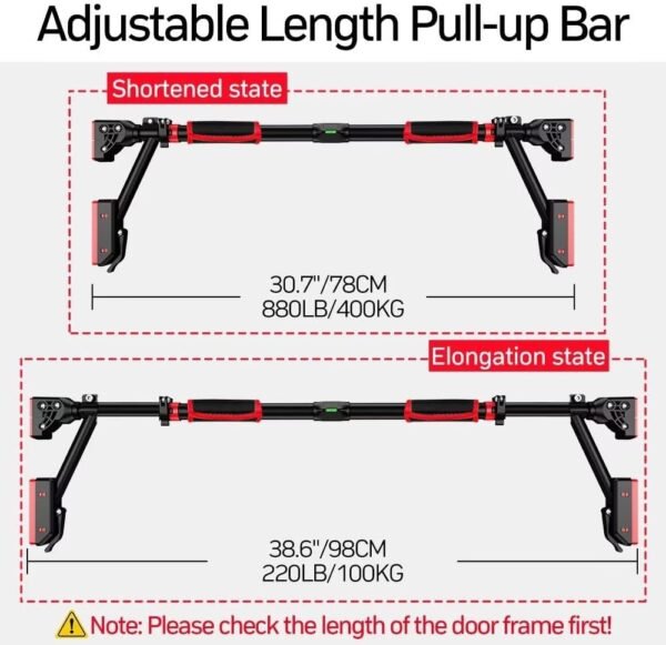 Pull Up Bar - Two-way Support Strength Training Chin up Bar for Doorway without Screws, Portable Pullup Bar for Home Gym Exercise Fitness with Level Meter, Adjustable Width, Max Load 880 LBS - Image 7