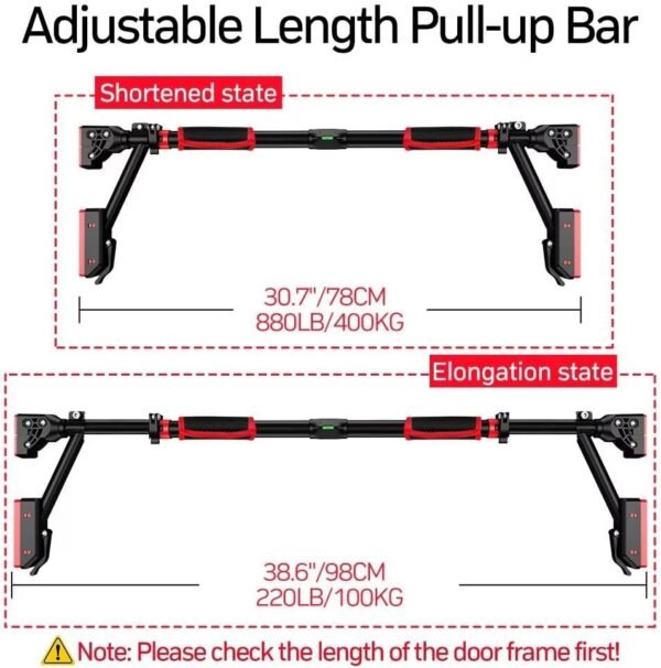 Pull Up Bar - Iwondgym Two-way Support Pullup Bar for Doorway with Dual Security Locking & No Screws, Strength Training Chin up Bar for Home Gym with Level Meter & Adjustable Width, Max Load 880 LBS - Image 7