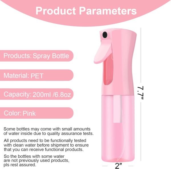 Empty Spray bottles, Continuous Spray Bottle for Hair, Spray Water Bottle Fine Mist Refillable, Skin Care, Showering Pets, Plants, travel, Ironing and Cleaning 6.8 Ounce (1 Pack, Pink) - Image 3