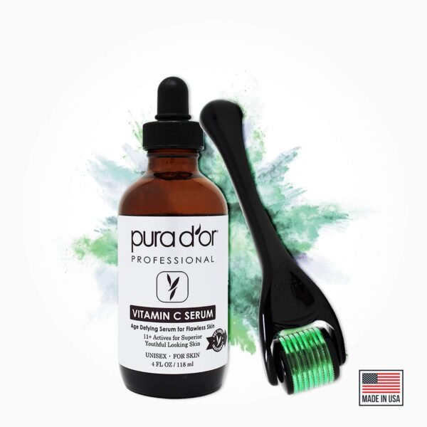 PURA D'OR 25% Vitamin C Serum 4 Oz + 0.25mm Derma Roller Set - Hyaluronic Acid & Retinol Microdermabrasion Skin Care Cosmetic Kit For Face & Eyes, Dark Spots - For Men & Women - Image 8