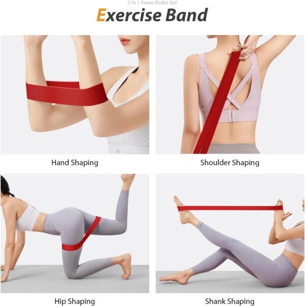 5 in1 Foam Roller Set, Trigger Point Foam Rollers, Massage Roller Stick, Massage Ball, Resistance Band for Deep Muscle Massage Pilates Yoga,Fitness Exercise for Whole Body (Black-Red) - Image 7