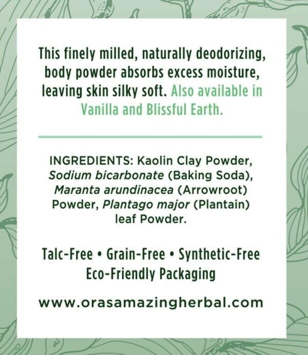 Fragrance Free Body Powder for Women and Men, Unscented Talc Free Talcum Powder, Cornstarch Free Dusting, Waxing, Natural Sugaring, Foot Powder, Dry Shampoo, Made in USA, Ora’s Amazing Herbal, 2.5 oz - Image 8