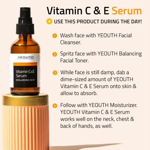 YEOUTH Vitamin C Face Serum with Vitamin E and Hyaluronic Acid, Hydrating Vitamin C Serum for Face, Targets the Appearance of Dull Spots 2oz - Image 7