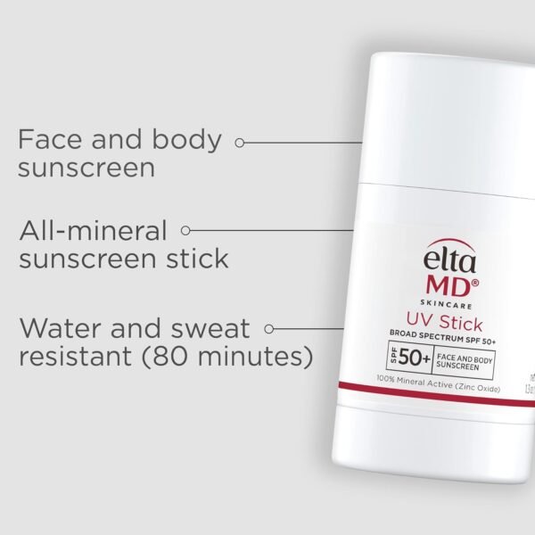 EltaMD UV Stick Sunscreen for Face and Body, Mineral SPF 50+ Face Stick Sunscreen with Zinc Oxide, Travel Size, 1.3 oz - Image 3