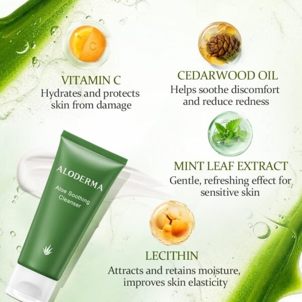 Aloderma Soothing Cleanser for Sensitive Skin Made with 76% Organic Aloe Vera and Allantoin to Calm & Gently Cleanse Damaged Skin, 3.5oz - Image 4
