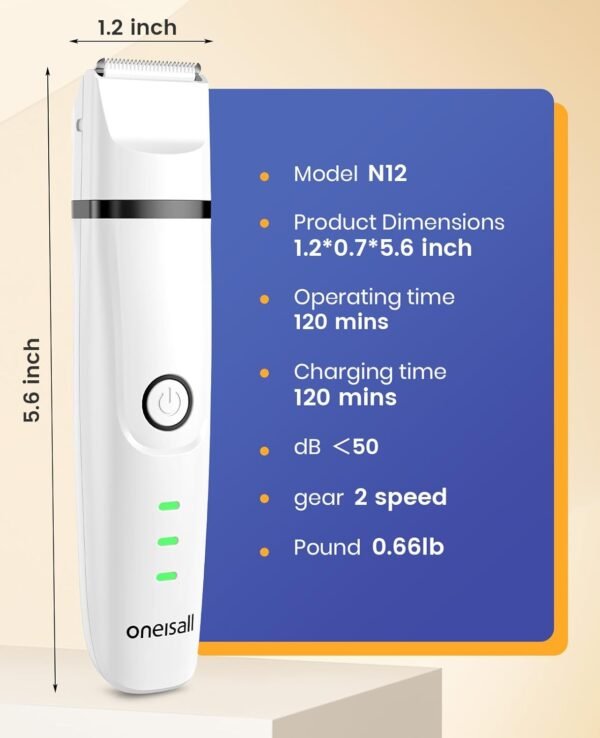 oneisall 4-in-1 Cordless Dog Grooming Kit with 2-Speed Clippers, Low Noise Paw Trimmer & Rechargeable Quiet Nail Grinder for Dogs and Cats (White) - Image 10