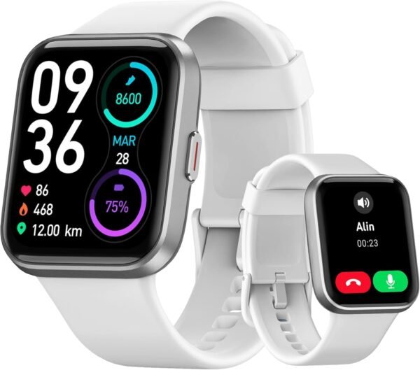 Gydom Smart Watches for Men Women Android & iPhone, 1.8'' Alexa Built-in Smartwatch with Bluetooth Calls, Heart Rate/Sleep/SpO2 Monitor, IP68 Waterproof Fitness Tracker with 110+ Sports Modes, White - Image 2
