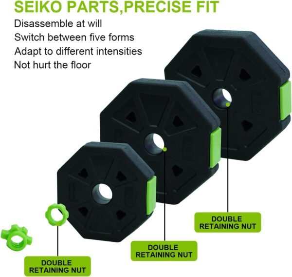 Adjustable Dumbbell Set, 4 in 1 Adjustable Kettlebell Set,44lbs/66lbs/88lbs Weight Set Used as Kettlebells, Barbell, Push up Stand for Home Gym,Green and Black,Octagon Head - Image 4