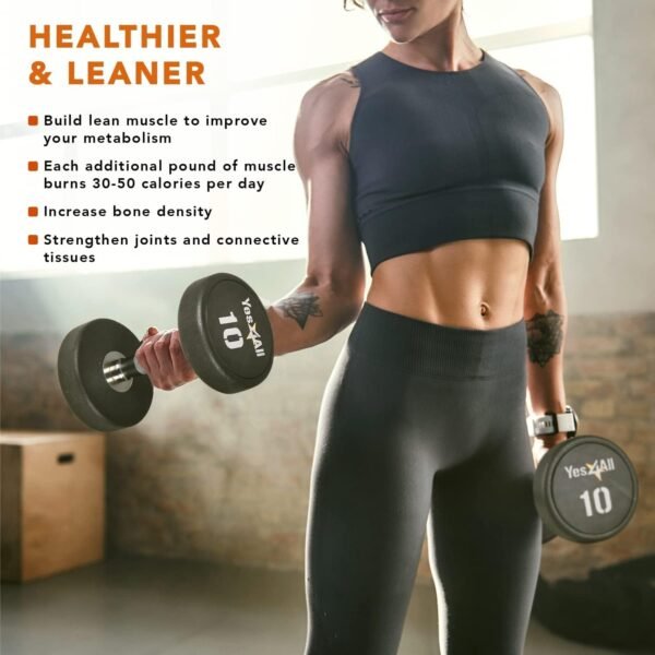 Yes4All Urethane Dumbbells with Anti-Slip Knurled Handle 5-50LBS for Muscle Building - Sold Individually - Image 7