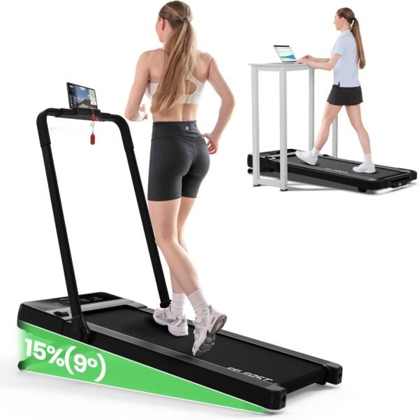 Walking Pad Treadmill with 15% 9° 8 Level Auto Incline, 2-in-1 Under Desk Foldable Treadmill w/Remote Control, 12 HIIT Mode, 265 Lbs, 7.6 MPH Max, Portable Mini Treadmill for Office Home - Image 2