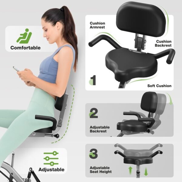 Exercise Bike, 5 in 1 Foldable Stationary Bike for Seniors, 8-Level Adjustable Magentic Resistance, Indoor Recumbent Bike with 330LB Capacity, Comfortable Seat Backrest - Image 5