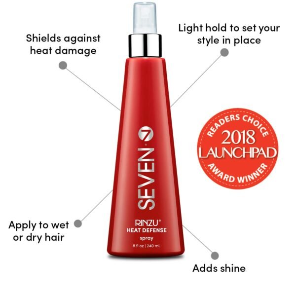 SEVEN Haircare RINZU Heat Defense Hair Spray, Heat Protection Spray for Hair with Castor Oil, Pro Vitamin B5, Shields Up to 450°F, Reduces Frizz, Adds Shine & Enhances Volume, Made in USA, 8 oz - Image 4