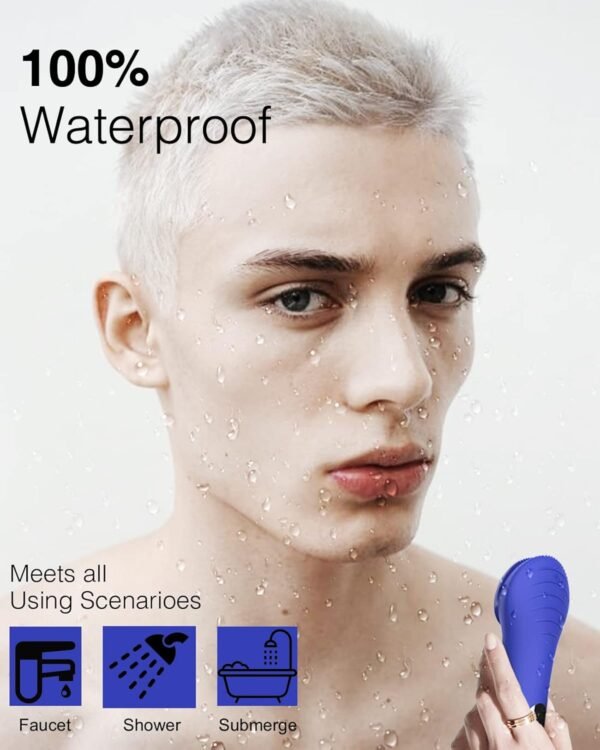 NågraCoola CLIE Facial Cleansing Brush, Waterproof and Rechargeable Face Scrub Brush for Men & Women, Cleansing, Exfoliating and Massaging, Electric Face Scrubber - Blue - Image 3