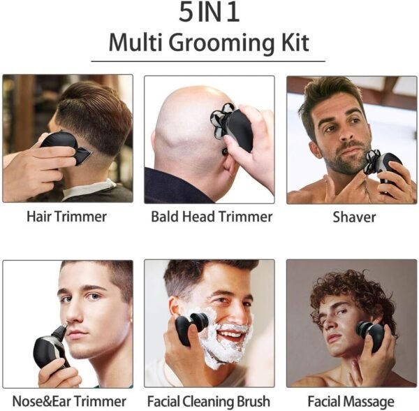 Mens Electric Bald Head Razor,Head Shaver for Bald Men Grooming Kit Wet-Dry Rotary Shavers Nose Hair Beard Trimmer Clippers Facial Cleansing Brush Cordless Waterproof USB Charging Rechargeable - Image 6