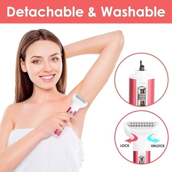 Electric Razor for Women,5 in 1 Womens Shaver Electric Bikini Trimmer Pubic Hair Removal Wet & Dry Painless Shaver for Legs Underarms Eyebrow Face Nose and Bikini Line Razor (Red) - Image 5