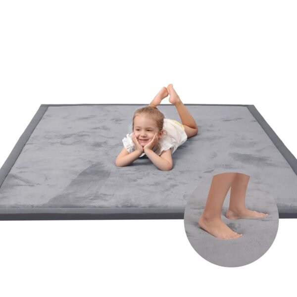 Baby Play Mat for Floor,1.3" Thick Memory Foam Tummy Time Mat,Soft Coral Velvet Nursery Rug,Large Non Slip Crawling Mat for Toddlers,Infants,Kids,Yoga Mat,Tatami Mat for Living Room(Dark Gray) - Image 2