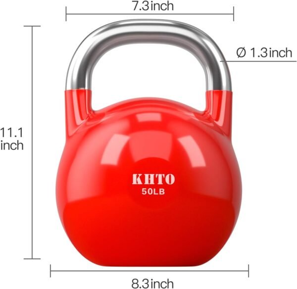 KHTO Kettle Bells – Competition Kettlebell 50 LB – Professional Grade Kettlebell for Fitness, Weightlifting, Core Training – Durable and Strong Design – 10-50 LB Color-Coded Collection - Image 6