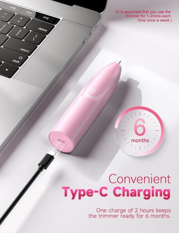 ZORAMI Rechargeable Ear and Nose Hair Trimmer - 2025 Professional Painless Eyebrow & Facial Hair Trimmer for Men Women, Powerful Motor and Dual-Edge Blades for Smoother Cutting Pink - Image 3