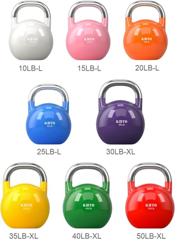 KHTO Kettle Bells – Competition Kettlebell 50 LB – Professional Grade Kettlebell for Fitness, Weightlifting, Core Training – Durable and Strong Design – 10-50 LB Color-Coded Collection - Image 3