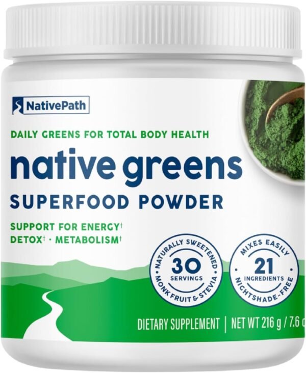 NativePath Native Greens Superfood Powder - Daily Super Greens Powder with Organic Greens and Superfoods to Support Detox, Thyroid, and Gut Health for Energy and Positive Body Changes, 30 Servings - Image 2