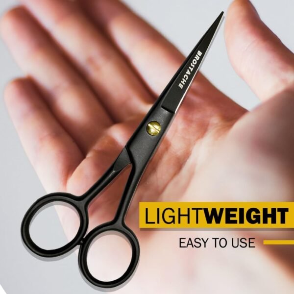 5” Professional Beard and Mustache Scissors, German Steel Beard Scissors Come with Mustache Comb, Beard Comb and Carrying Pouch. Grooming Scissor for All Facial Hair Scissors (Black). - Image 5