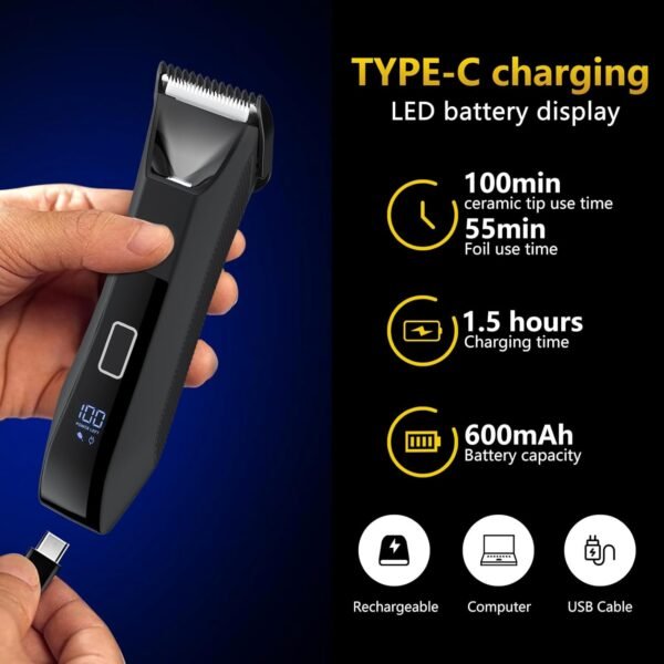 Manscape 3-in-1 Body Trimmer for Men, Groin, Pubic & Ball Hair Shaver No-Nick, Nose Hair Trimmer, Body Groomer for Smooth Shaving, Lightweight with Travel Lock, LED Display, IPX7 Waterproof - Image 7