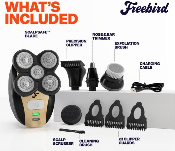 Freebird FlexSeries™ Shaving Kit with Travel Case and Blade - Fast, Smooth, Water-Resistant Electric Head Shaver with 5 Flexible Blades, USB Rechargeable, Ideal for Bald Men and Women - Image 5
