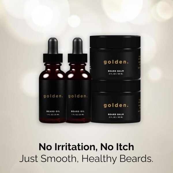 Golden Grooming Beard Oil & Balm Bundle for Men | Natural Growth Kit with Shea Butter | 2-Set Regular | Fresh Scent - Image 3