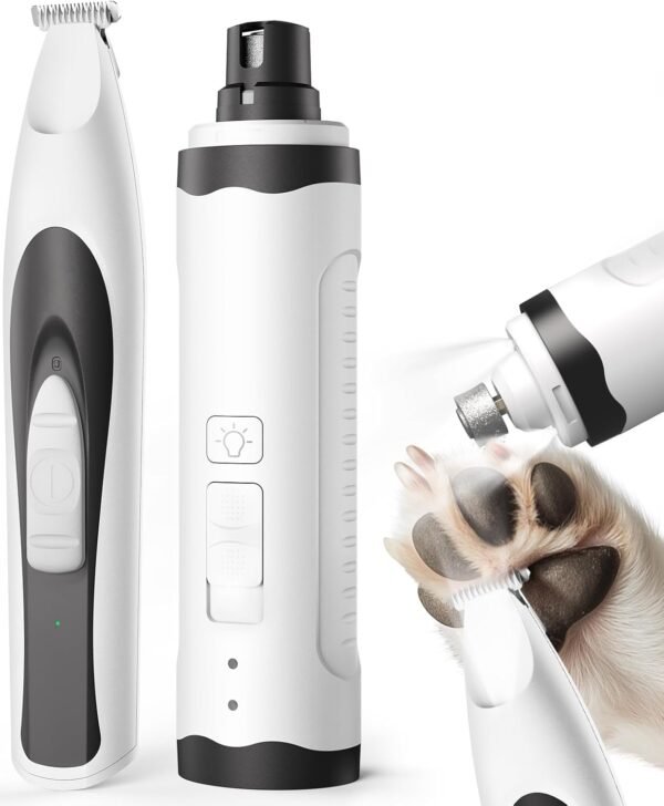 oneisall Low Noise Dog Paw Trimmer Nail Grinder with LED Light 35dB Dog Grooming Kit Paw Trimmer 20 mm Widen Blade Cordless Electric Hair Clippers for Ears, Face, Rump - Image 2