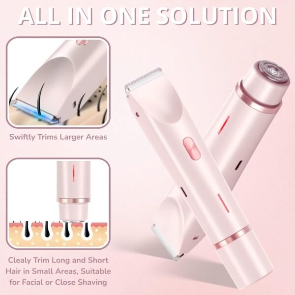 Bikini Trimmer for Women, 2 in 1 Dual-Head Electric Body Hair Trimmer Shaver for Women's Grooming, Waterproof Wet & Dry Pubic Hair Trimmer for Women Legs Bikini Underarms Hair Painless Remove - Image 4