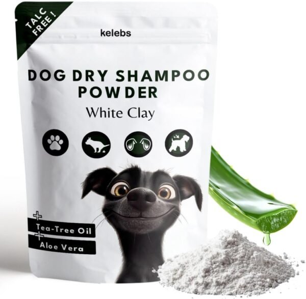Talc-Free Dog Anti Itch Dry Shampoo Powder for Smelly Dogs, Pet Deodorizer for Skin, Ear & Paw - White Clay & Aloe Vera - 3.5 Oz - Image 2