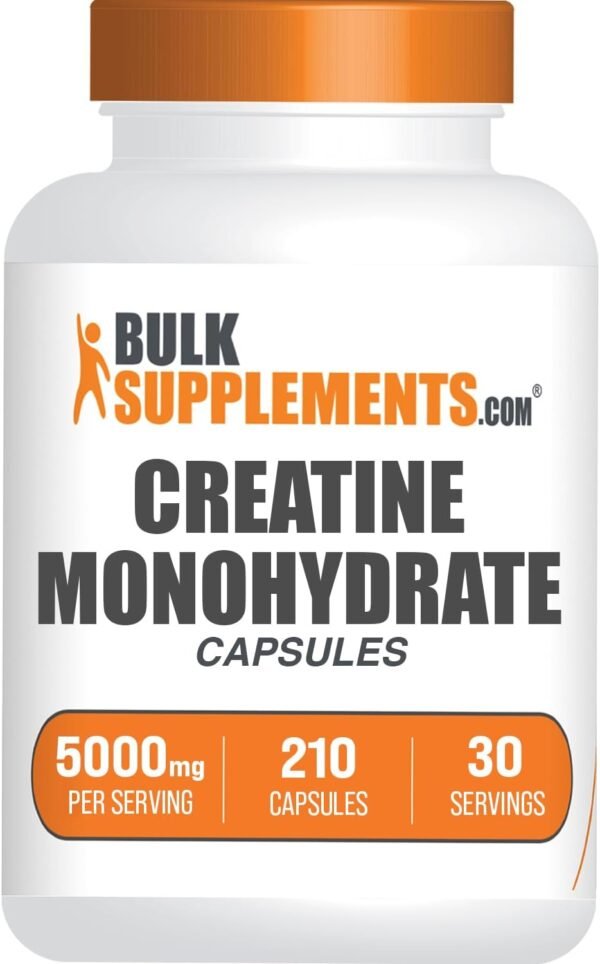 BulkSupplements.com Creatine Monohydrate Capsules - Micronized Creatine Monohydrate, Creatine Pills - 7 Creatine Capsules per Serving, 5000mg, Gluten Free, 210 Capsules (Pack of 1) - Image 2