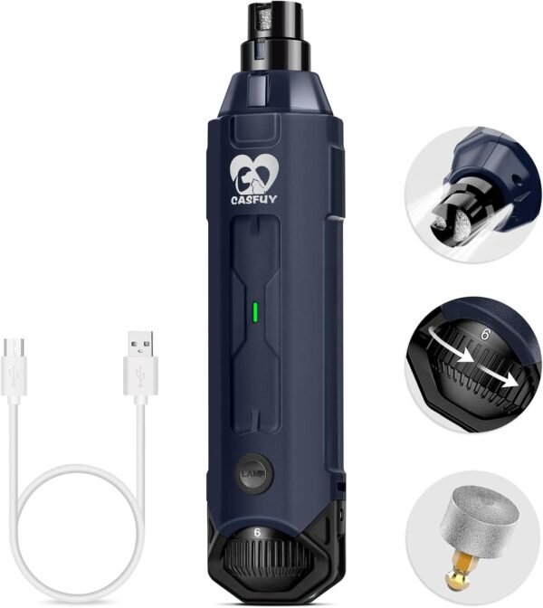 Casfuy 6-Speed Dog Nail Grinder - Newest Enhanced Pet Nail Grinder Super Quiet Rechargeable Electric Dog Nail Trimmer Painless Paws Grooming & Smoothing Tool for Large Medium Small Dogs (Blue) - Image 2