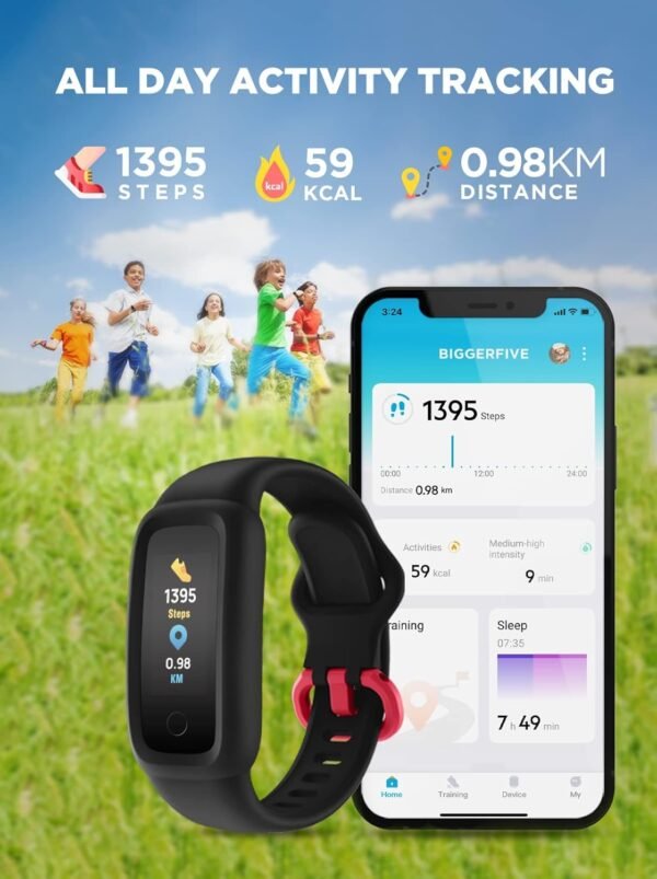 BIGGERFIVE Vigor 2 Kids Fitness Tracker Watch for Girls Boys Ages 5-12, IP68 Waterproof, Activity Tracker, Pedometer, Heart Rate Sleep Monitor, Calorie Step Counter Watch - Image 3