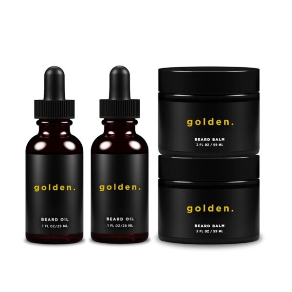 Golden Grooming Beard Oil & Balm Bundle for Men | Natural Growth Kit with Shea Butter | 2-Set Regular | Fresh Scent - Image 2