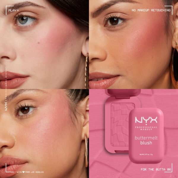 NYX PROFESSIONAL MAKEUP Buttermelt Powder Blush, Fade and Transfer-Resistant Blush, Up to 12HR Make Up Wear, Vegan Formula - For The Butta - Image 7