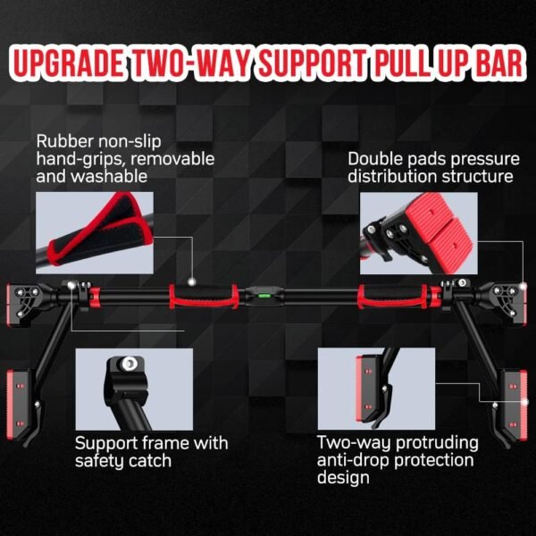 Pull Up Bar - Iwondgym Two-way Support Pullup Bar for Doorway with Dual Security Locking & No Screws, Strength Training Chin up Bar for Home Gym with Level Meter & Adjustable Width, Max Load 880 LBS - Image 4