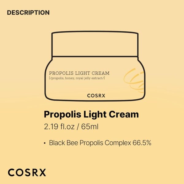 COSRX Full Fit Propolis Light Cream, 2.19 Fl.oz / 65ml, Propolis 64.5%, Hydrating Daily Day and Night Moisturiser, Korean Skin Care, Not Tested on Animals, Paraben Free - Image 8