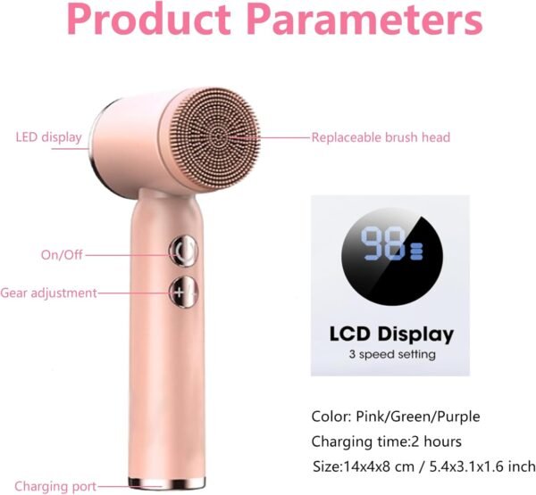 Facial Cleansing Brush, 6 in 1 Electric Face Scrubber with 6 Brush Heads and 3 Spin Speeds for Deep Cleansing, Waterproof Rechargeable Face Brushes for Dry Oily Sensitive Skin (Pink) - Image 9