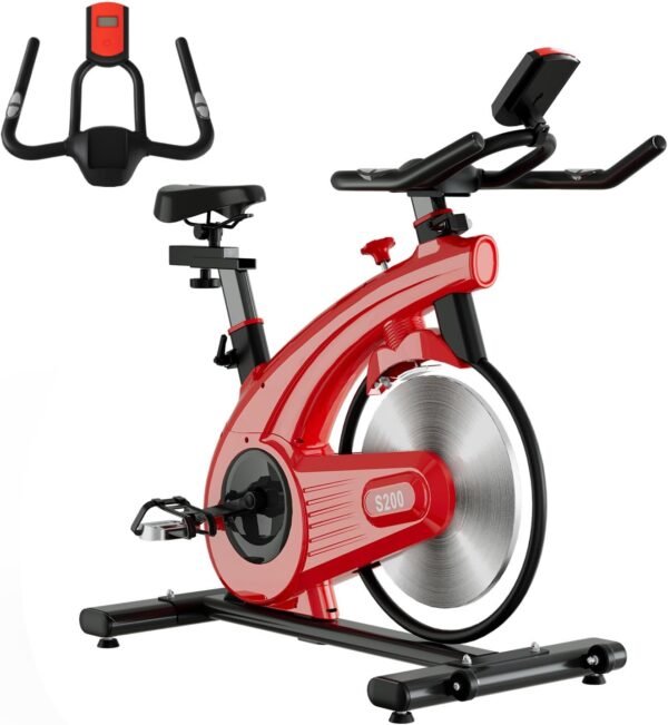 Indoor Exercise Cycling Bike - Adjustable Resistance Stationary Bike for Home Exercise, Indoor Cycling Bike with Digital Display and Heart Rhythm Rate Monitor, 300 lb Weight Capacity, Red - Image 2