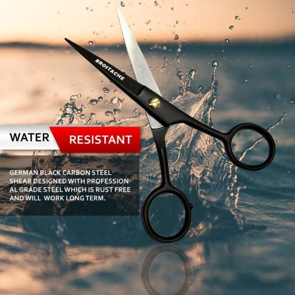 5” Professional Beard and Mustache Scissors, German Steel Beard Scissors Come with Mustache Comb, Beard Comb and Carrying Pouch. Grooming Scissor for All Facial Hair Scissors (Black). - Image 4