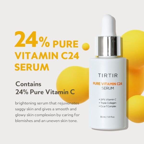 TIRTIR Pure Vitamin C 24% Face Serum – Dark Spot Remover for Sensitive Skin with Collagen Anti Aging Even out Skin Tone Non irritation tested, Wrkinkles, Korean Mild Vita C Facial Serum 1.01 Fl Oz - Image 3