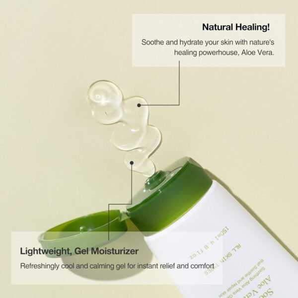 Soothing Aloe Vera Gel (150ml/5 fl. oz) – Natural Hydrating Gel for Face & Body, Moisturizing After-Sun Care with Aloe Vera, Centella Asiatica, and Hyaluronic Acid - Image 3