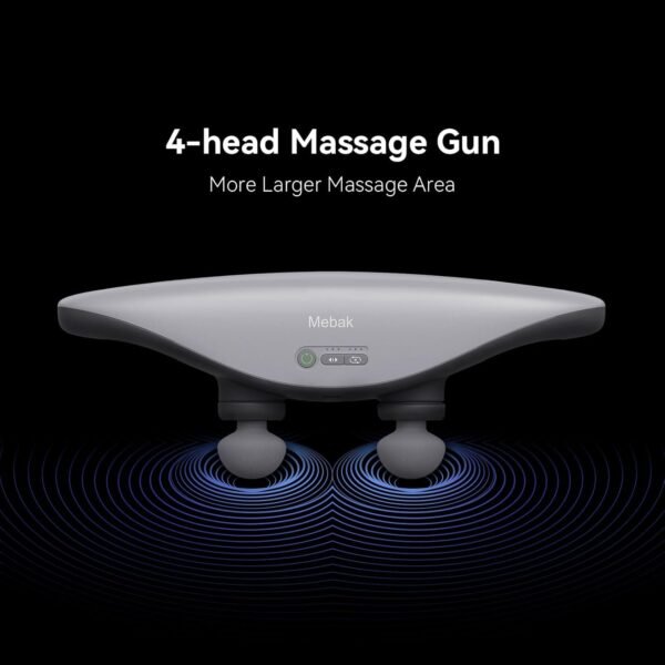 Mebak Massage Gun 4 Heads, 4X More Efficient Pain Relief Massager with Near-Infrared LED, Rechargeable Massage Gun Deep Tissue for All Body, 6mm Amplitude, Type-C Charging, Gifts for Men & Women - Image 3