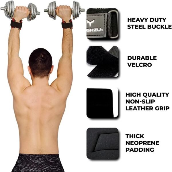 Weight Lifting Grips with Wrist Straps - Non Slip Lifting Straps for Weightlifting, Deadlifting, Powerlifting and Pull Ups, Padded Weight Lifting Gloves with Deadlift Straps for Women and Men - Image 3