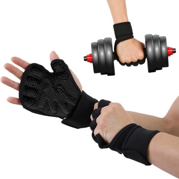 Workout Gloves for Men and Women, Weight Lifting Gloves with Wrist Wrap Support Adjustable Fingerless Gym Gloves for Training Cycling Exercise Pull ups Hand Support - Image 2