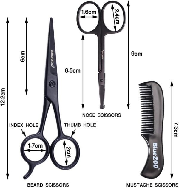 BlueZOO Beard Mustache Scissors and Comb Kit with PU Storage Bag, Rounded Safety Nose Hair Scissor for Men and Women Care Grooming, Ear Trimming Tool, Shears for Personal Grooming, Cutting & Styling - Image 7